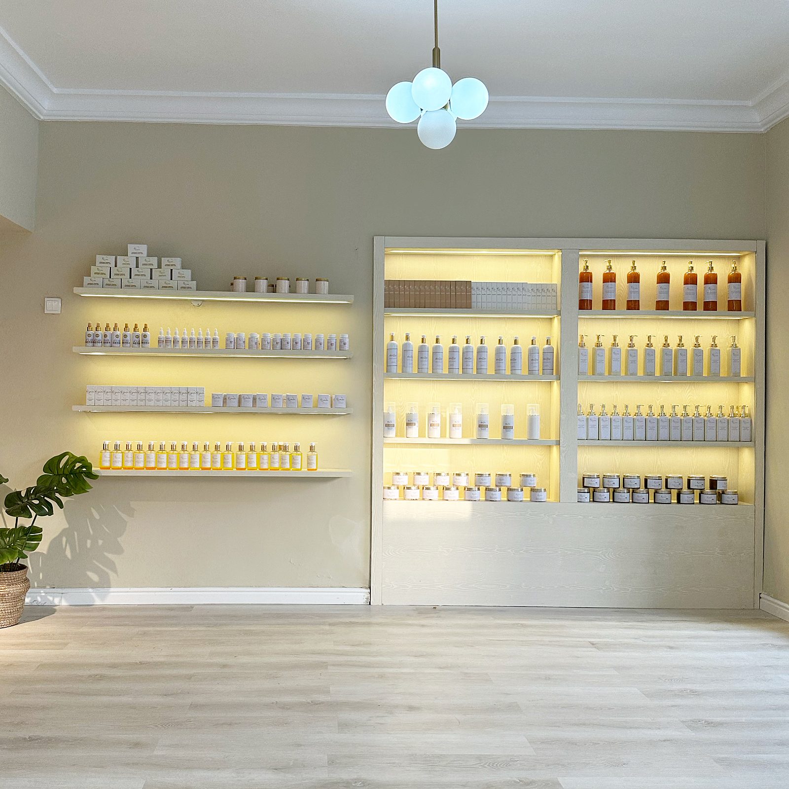 Maufire skincare products on display at the clinic